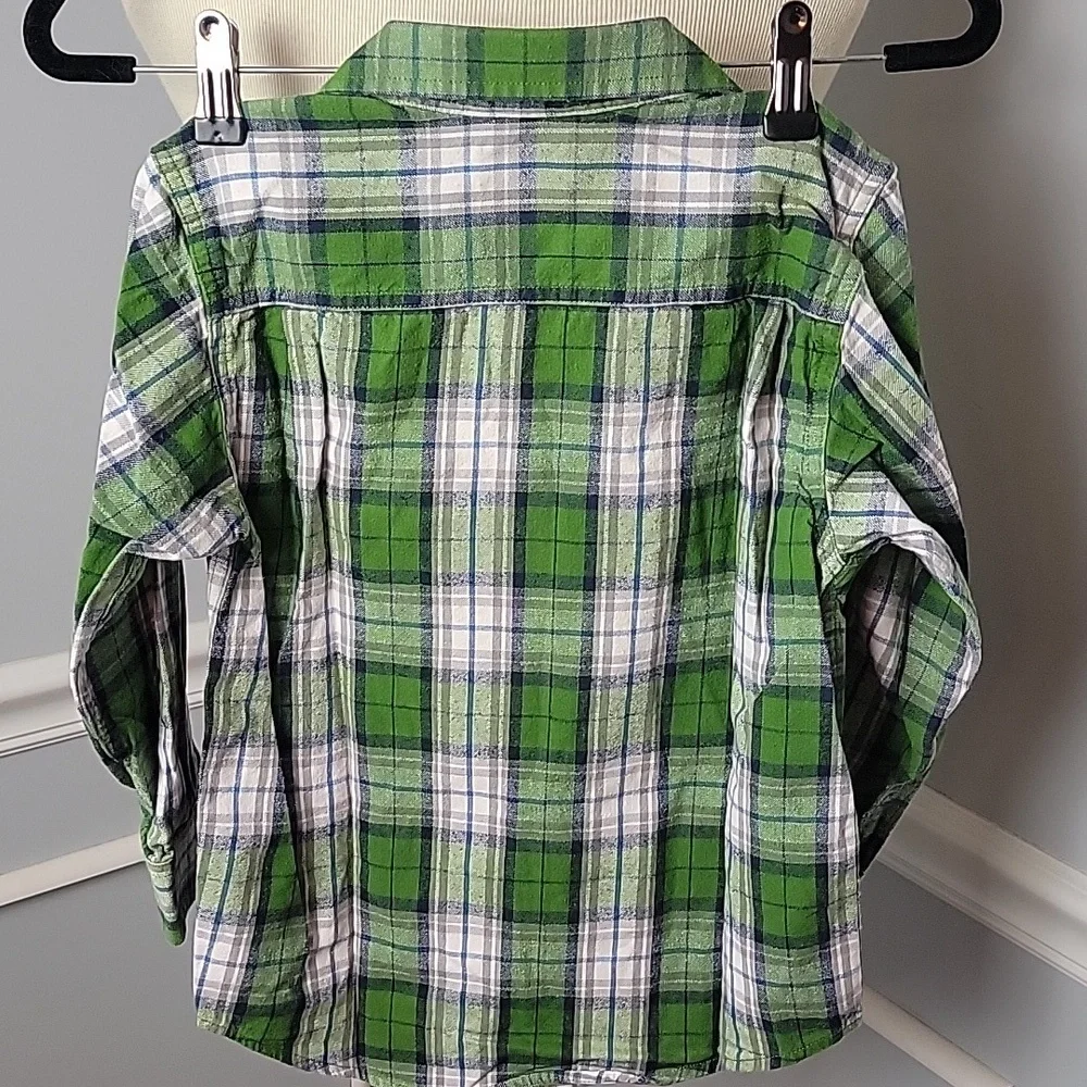 THE CHILDREN'S PLACE **3 for $20‎ item** Green Plaid Flannel Button Down Shirt S